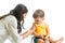 Doctor vaccinating kid boy isolated