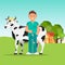 Doctor veterinary and cow vector illustration. Farm animals cows medicine doctoral. Agricultures veterinarian care.