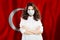 Doctor or virologist in medical safety face mask on Turkish flag background. Flu epidemic and protection in Turkey concept