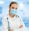 Doctor wear face mask in hospital protect from coronavirus disease or COVID-19.