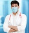 Doctor wear face mask in hospital protect from coronavirus disease or COVID-19.