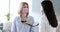 Doctor wearing a protective mask with stethoscope checks lungs and heart of young woman