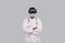 Doctor Wearing VR Glasses, Medical mask and Gloves Hands Grossed Isolated. Indian Man Doctor Online Medicine