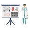 Doctor in white coat with pointer near board