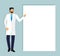 Doctor in a white coat shows his finger on a blank sheet. doctor and place for your text