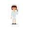 Doctor woman. Cartoon female doctor stands with a glass of water