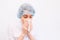 Doctor woman Cough in tissue covering nose and mouth when coughing as COVID-19
