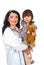 Doctor woman holding toddler girl