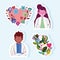 doctor woman and man cartoon heart flowers set