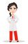 Doctor woman with stethoscope. Cute cartoon doctor character in medical gown showing anger, dissatisfied.