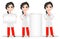 Doctor woman with stethoscope. Set. Cute cartoon smiling doctor character in medical gown