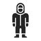 Doctor or worker in medical protective suit black glyph icon. Coronavirus pandemic COVID-19. Protect from viruses. Pictogram for