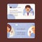 Doctor workers from department of pediatrics set of business cards vector illustration. Medicine professionals and