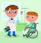 Doctor and young patient in wheelchair vector