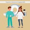 Doctor with young woman, Caring for the health of the woman. Vector illustration