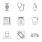 Doctoral icons set, outline style