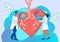 Doctors cardiologists characters conduct human heart medical examination or diagnosys.