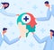 Doctors connect puzzle vector illustration, cartoon flat medical people connecting brain jigsaw puzzle pieces, doctoral