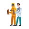 Doctors with face masks and biosafety suit character