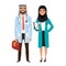 Doctors group. Friendly arab Male and Female Doctors. Vector illustration of cartoon characters