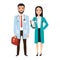 Doctors group. Friendly asian Male and Female Doctors. Vector illustration of cartoon characters