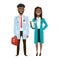 Doctors group. Friendly black african american Male and Female Doctors. Vector illustration of cartoon characters