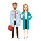 Doctors group. Friendly Male and Female Doctors. Vector illustration of cartoon characters