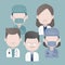 Doctors group with stethoscope, Happy medical team, hospital staff icon.