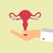 Doctors hand hold female uterus. Healthcare concept. Vector illustration