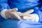 Doctors hands with sterile and disinfection white gloves close-up. Surgery and nurse uniform