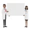 Doctors. Medical specialists man and woman holding blank poster.