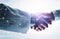 Doctors, people or handshake in future hospital, white background or futuristic collaboration in healthcare teamwork