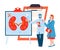 Doctors pointing at banner with image of human kidneys, cartoon vector illustration.