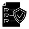Document approve solid icon. Checklist with shield vector illustration isolated on white. Paper with check glyph style