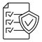 Document approve thin line icon. Checklist with shield vector illustration isolated on white. Paper with check outline