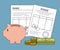 Document bills coins piggy invoice payment icon. Vector graphic