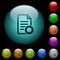 Document certificate icons in color illuminated glass buttons