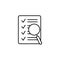 Document check icon vector illustration. Checklist magnifier assessment line icon.