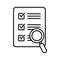 Document check icon vector illustration. Checklist magnifier assessment line icon.