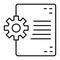 Document and cogwheel thin line icon. Document in developing vector illustration isolated on white. File and gear