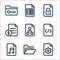 Document and files line icons. linear set. quality vector line set such as settings, folder, music, coding, analytics, file,