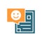 Document with happy face colored icon. Profile for charity, positive feedback, approvement symbol