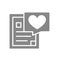 Document with heart grey icon. Donation form, chat bubble, help, charity, like, feedback symbol