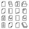 Document icons set. Different versions of folded sheets of paper with a wrapped corner and in a folder. Isolated vector