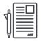 Document and pen line icon, office and paper, sign form sign, vector graphics, a linear pattern on a white background.