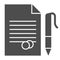 Document with pen and stamp solid icon. Agreement contract with stamp. Jurisprudence vector design concept, glyph style