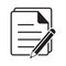 Document with pencil vector illustration on white isolated background. Content business concept. Notepad icon. Blogging icon in fl