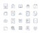Document processing outline icons collection. Documentation, Processing, Editing, Scanning, Creating, Sharing
