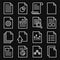 Document Report Related Icons Set on Black Background. Line Style Vector