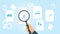 Document with search icons. File and magnifying glass. Analytics research sign. Vector Illustrationfall human, accident file,
